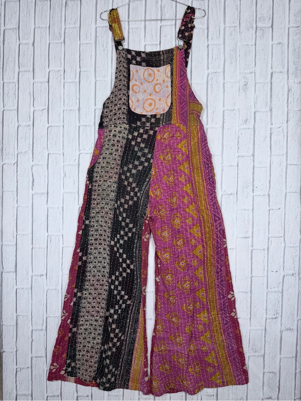 🌸 Karma Nepal Craft Kantha Patchwork Overalls Free Size Wide Leg Boho